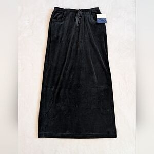 NWT Liz Claiborne Black Velour Velvet Drawstring Long Maxi Skirt Size S